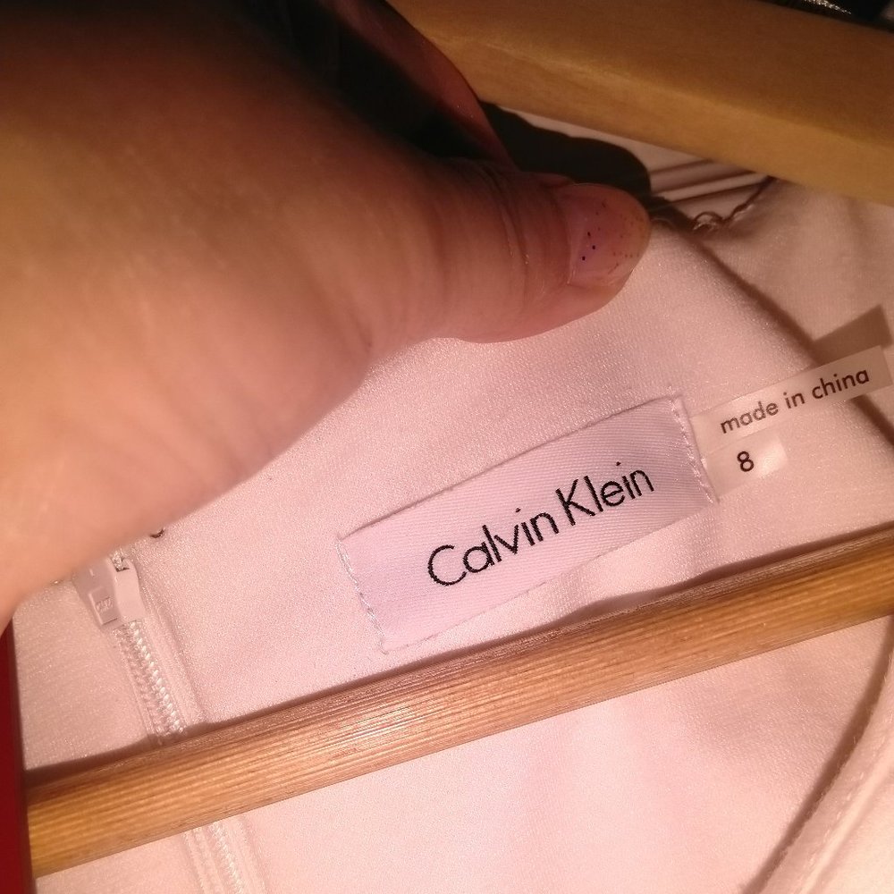 Calvin Klein White Midi Dress with Red Belt  ✨NWOT✨ - Picture 9 of 9
